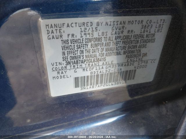 3N1AB7AP2GL638415 Nissan Sentra Fe+ S/s/sl/sr/sv