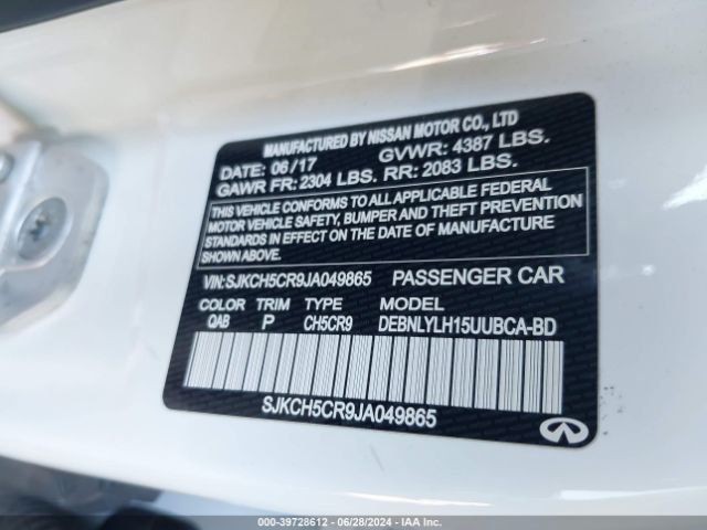 SJKCH5CR9JA049865 Infiniti Qx30 Premium