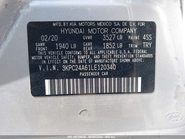 Hyundai Accent Sel 2020 3KPC24A61LE120340 Image 9