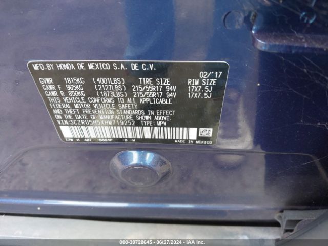 3CZRU5H5XHM719252 Honda HR-V EX