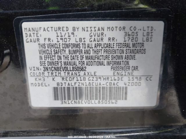 3N1CN8EV0LL850562 Nissan Versa Sv Xtronic Cvt