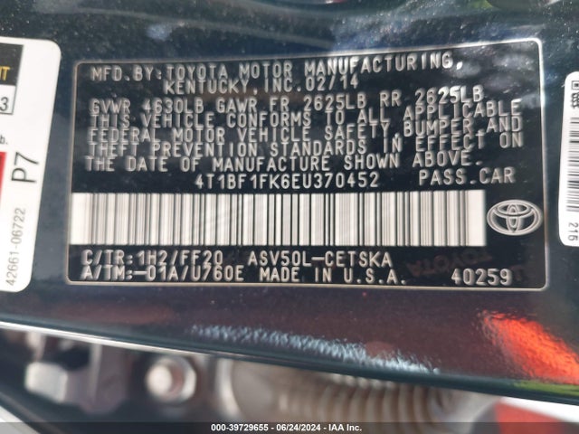 Toyota CAMRY SE 2014 4T1BF1FK6EU370452 Image 9