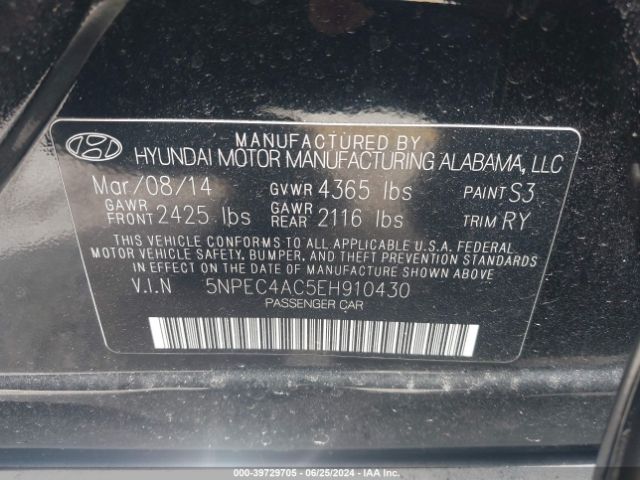 5NPEC4AC5EH910430 Hyundai Sonata Limited