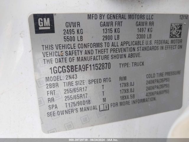 1GCGSBEA9F1152870 Chevrolet Colorado Lt