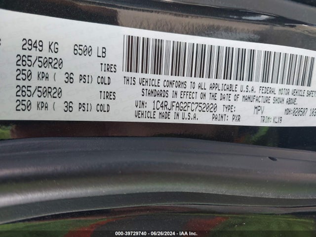 1C4RJFAG2FC752020 Jeep Grand Cherokee Altitude