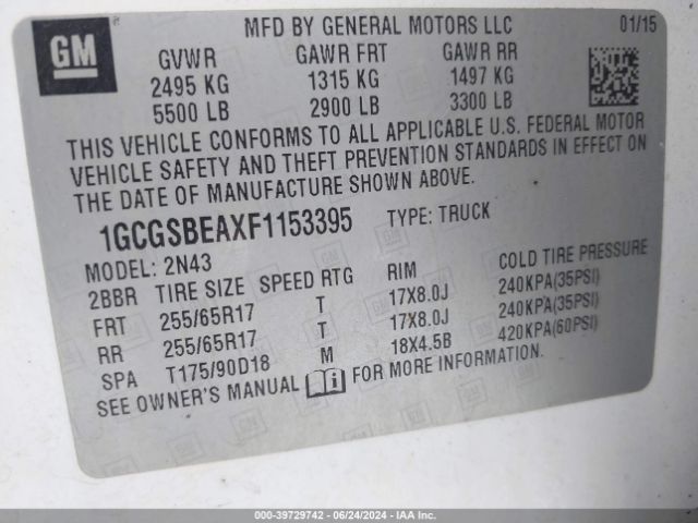 1GCGSBEAXF1153395 Chevrolet Colorado Lt