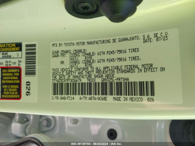 3TYAZ5CN7PT036679 Toyota Tacoma Sr5 V6