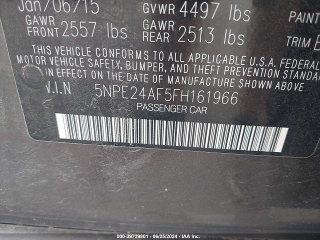 Hyundai SONATA SE 2015 5NPE24AF5FH161966 Image 9