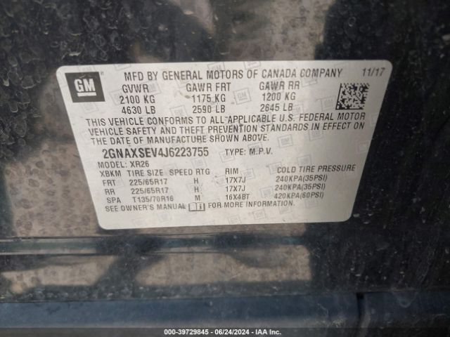 2GNAXSEV4J6223755 Chevrolet EQUINOX LT