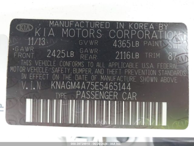 KNAGM4A75E5465144 KIA Optima Lx