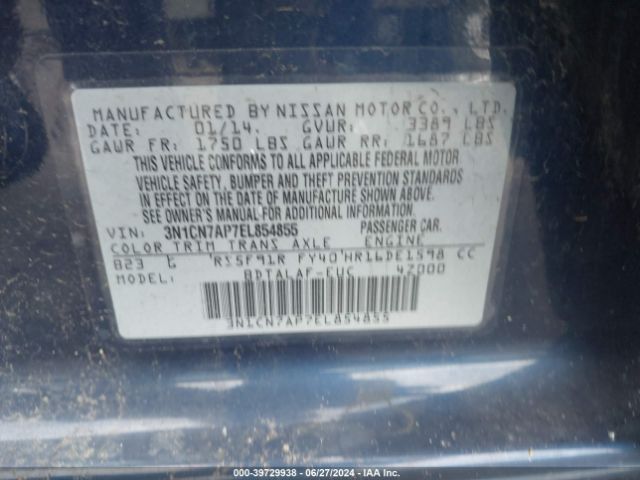 3N1CN7AP7EL854855 Nissan Versa 1.6 S