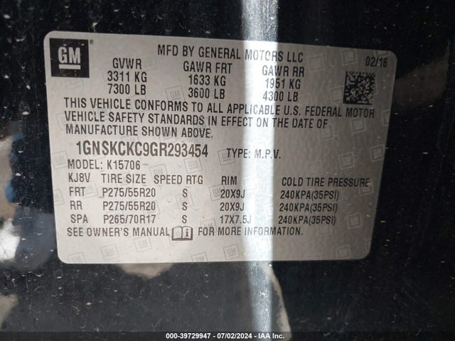 1GNSKCKC9GR293454 Chevrolet Tahoe Ltz