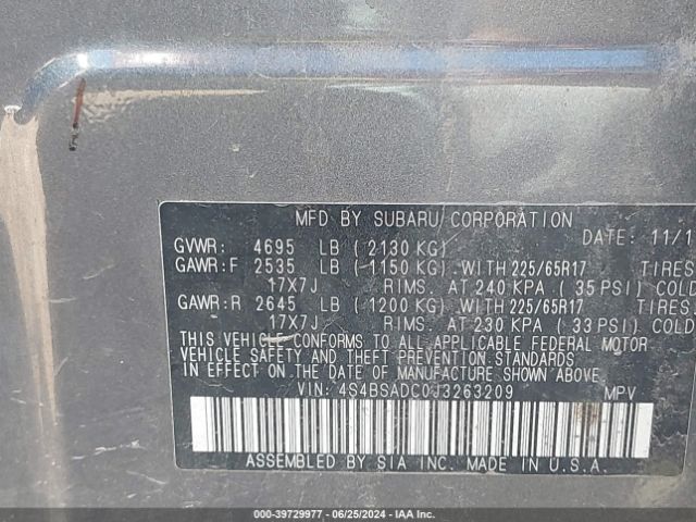 4S4BSADC0J3263209 Subaru Outback 2.5i Premium
