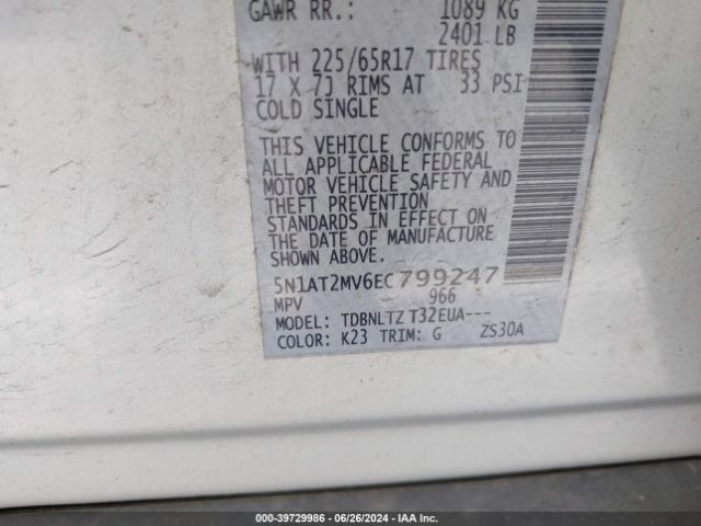 5N1AT2MV6EC799247 Nissan ROGUE SV