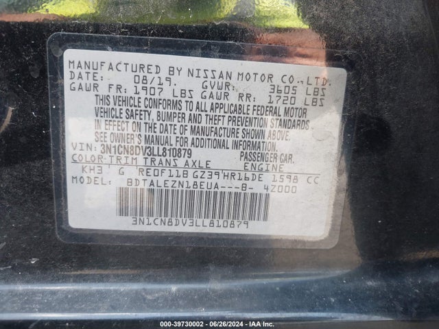 Nissan Versa S Xtronic Cvt 2020 3N1CN8DV3LL810879 Image 9