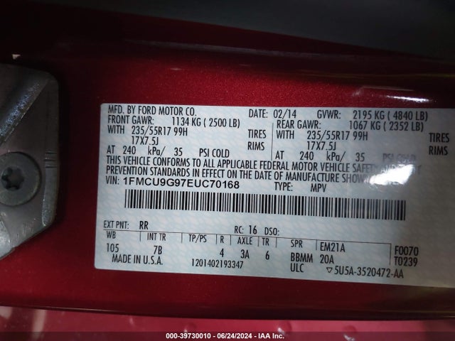 Ford ESCAPE SE 2014 1FMCU9G97EUC70168 Image 9
