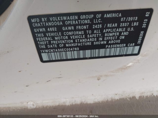 1VWCN7A30EC004763 Volkswagen Passat 2.0l Tdi Sel Premium