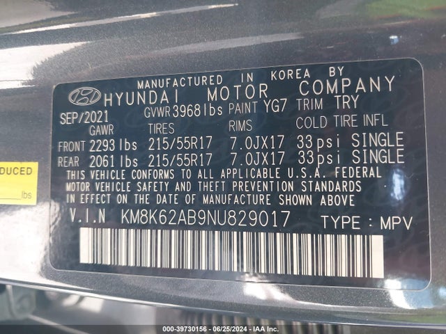 KM8K62AB9NU829017 Hyundai Kona Sel