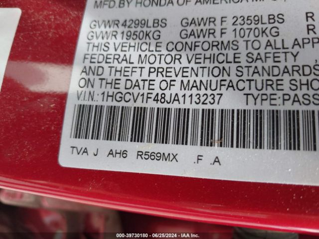2018 HONDA ACCORD 1HGCV1F48JA113237 Photo 8