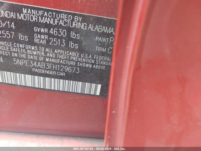 Hyundai Sonata Limited 2.0t 2015 5NPE34AB3FH129673 Image 9