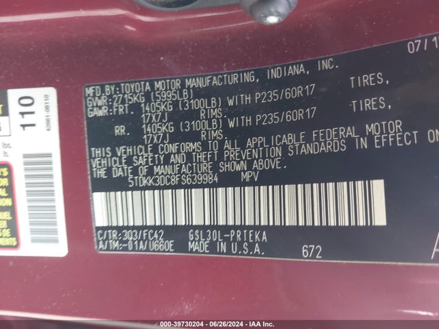 Toyota Sienna Le 8 Passenger 2015 5TDKK3DC8FS639984 Image 9
