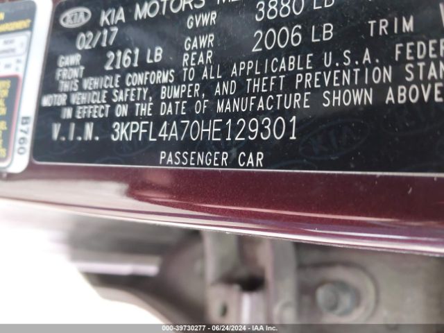 3KPFL4A70HE129301 KIA FORTE LX