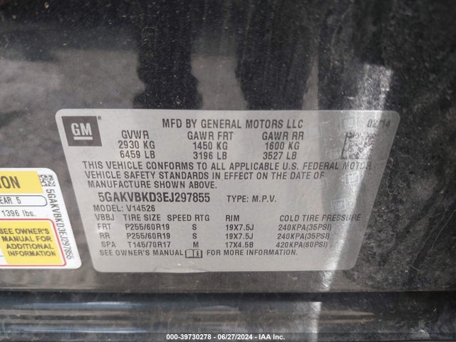 Buick Enclave Leather 2014 5GAKVBKD3EJ297855 Image 9