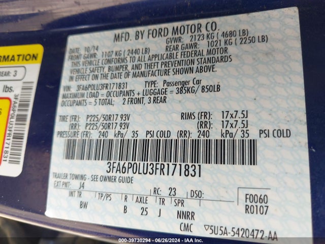 Ford Fusion Hybrid Se 2015 3FA6P0LU3FR171831 Image 9