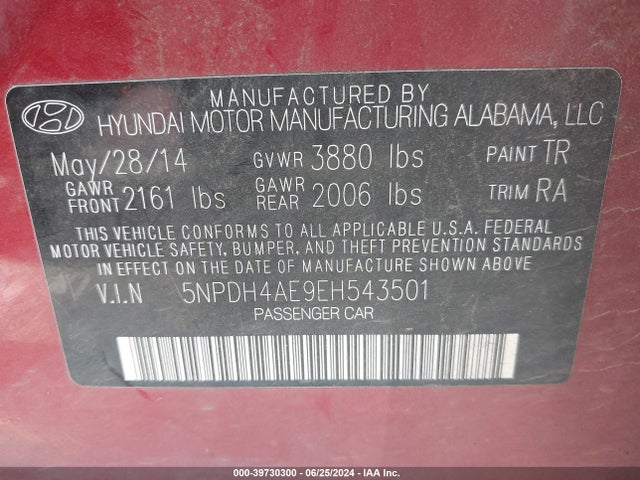 Hyundai ELANTRA SE 2014 5NPDH4AE9EH543501 Image 9