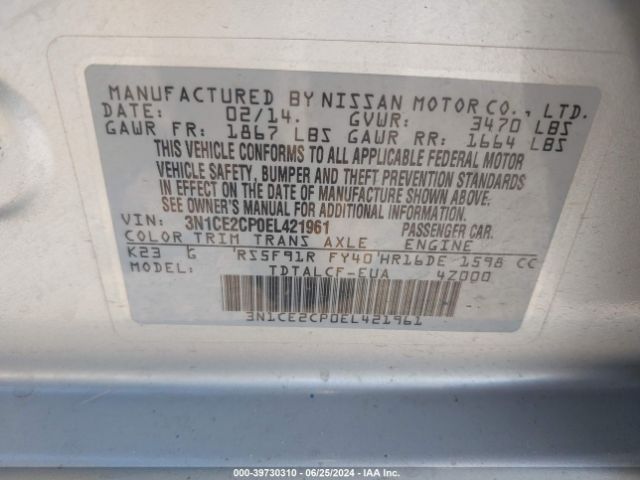3N1CE2CP0EL421961 Nissan Versa Note S (sr)