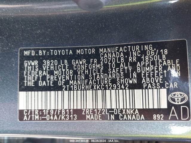 Toyota COROLLA LE 2019 2T1BURHEXKC129342 Image 9