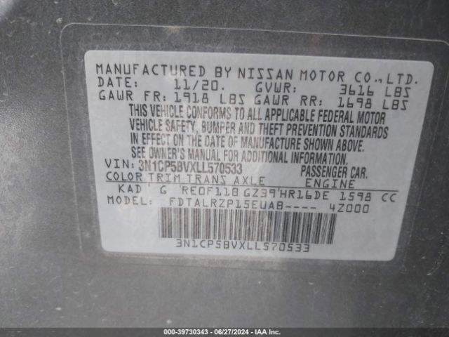 3N1CP5BVXLL570533 Nissan Kicks S Xtronic Cvt