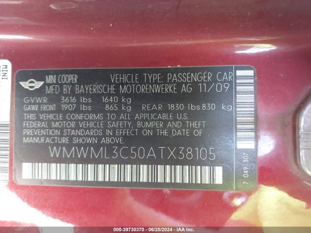 2010 MINI COOPER CLUBMAN WMWML3C50ATX38105 Photo 8