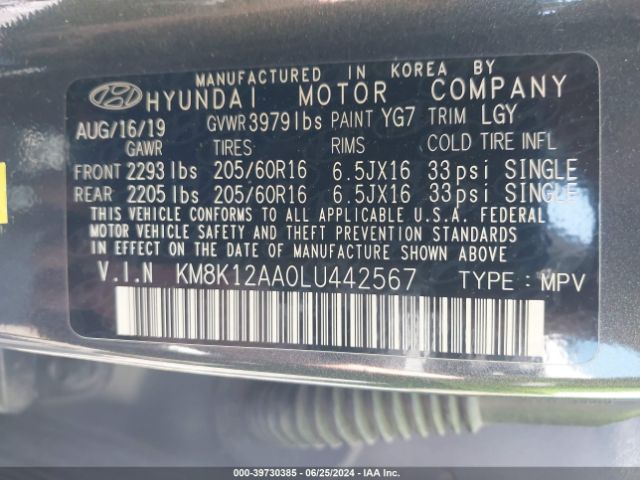 KM8K12AA0LU442567 Hyundai Kona Se
