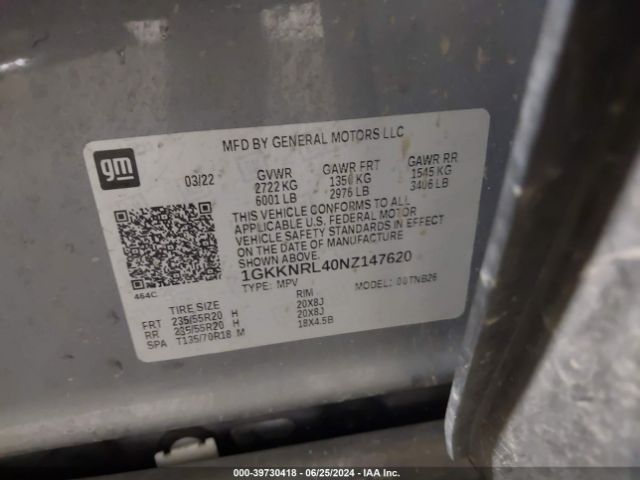 1GKKNRL40NZ147620 GMC Acadia Awd Sle