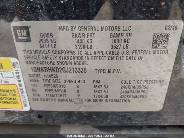 Chevrolet Traverse 2lt 2016 1GNKRHKD2GJ273336 Image 9