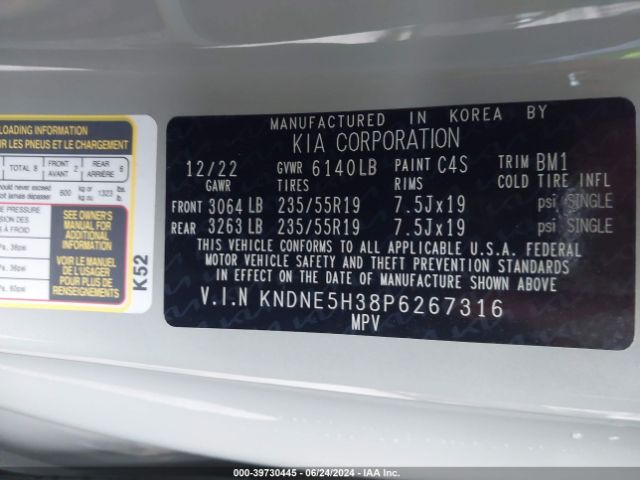 KNDNE5H38P6267316 KIA Carnival Mpv Sx Prestige