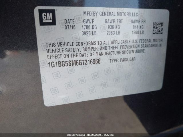1G1BG5SM6G7316966 Chevrolet Cruze Premier Auto