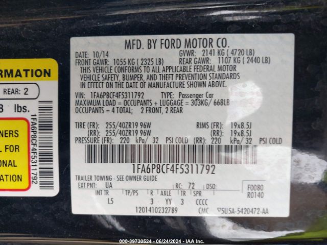 1FA6P8CF4F5311792 Ford Mustang Gt Premium