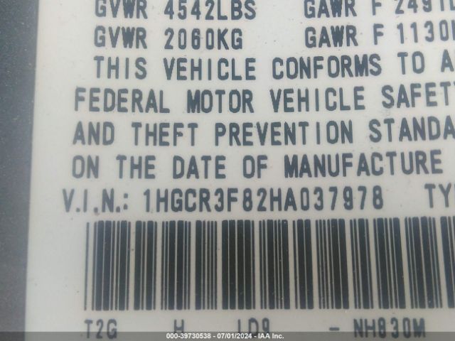 1HGCR3F82HA037978 Honda Accord Ex-l V6