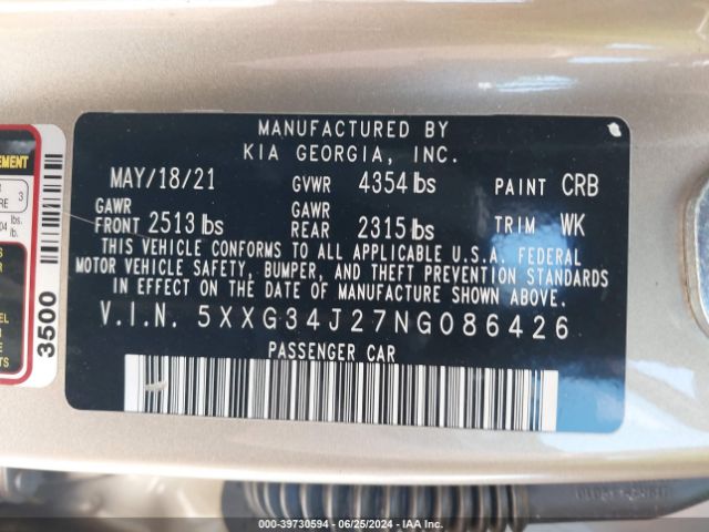 5XXG34J27NG086426 KIA K5 EX