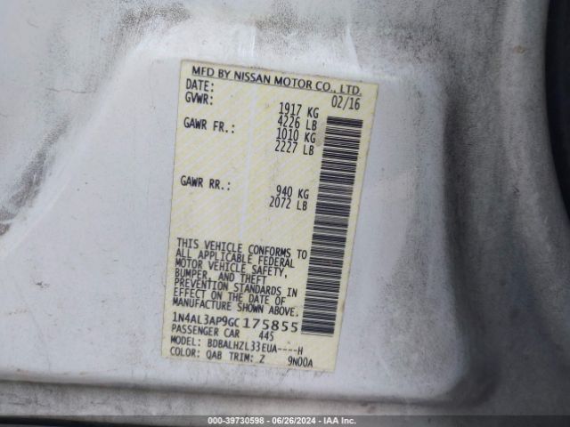 1N4AL3AP9GC175855 Nissan Altima 2.5 Sr