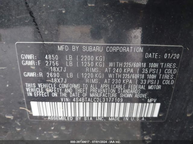 4S4BTALC2L3177109 Subaru Outback Limited