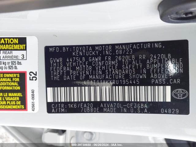Toyota CAMRY SE 2024 4T1T11AKXRU195445 Image 9