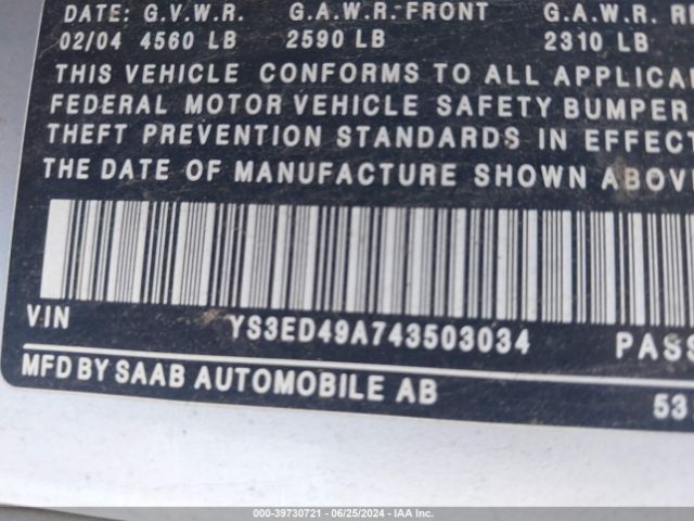 2004 SAAB 9-5 YS3ED49A743503034 Photo 8