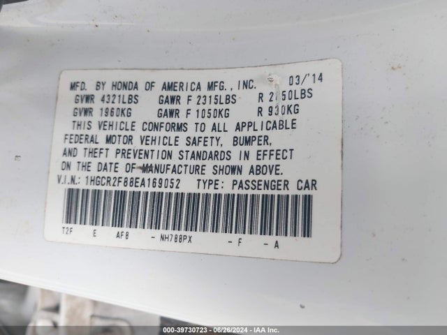 Honda Accord Ex-l 2014 1HGCR2F88EA169052 Image 9