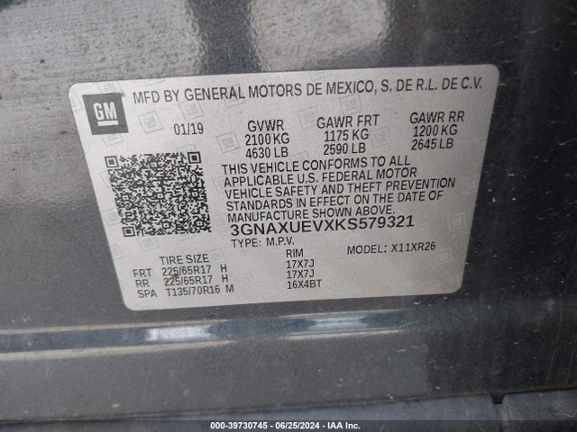 Chevrolet EQUINOX LT 2019 3GNAXUEVXKS579321 Image 9
