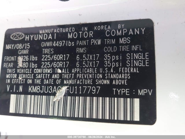 Hyundai TUCSON SE 2015 KM8JU3AG1FU117797 Image 9