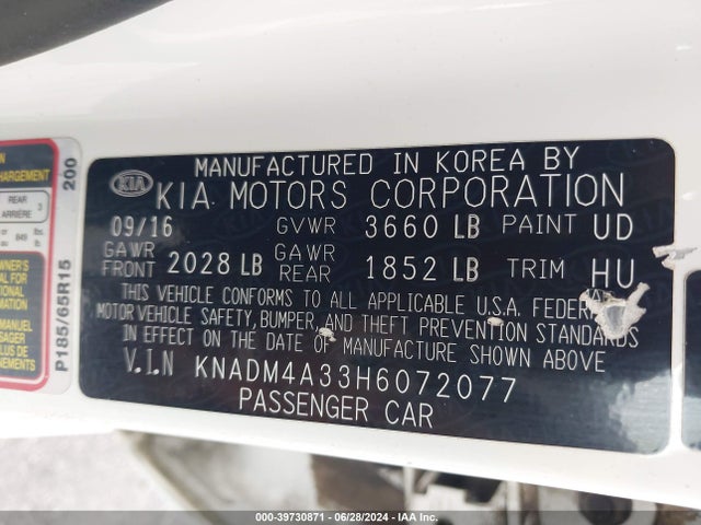 KIA RIO LX 2017 KNADM4A33H6072077 Image 9