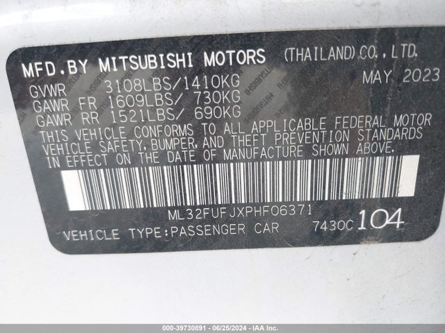 ML32FUFJXPHF06371 Mitsubishi Mirage G4 Es